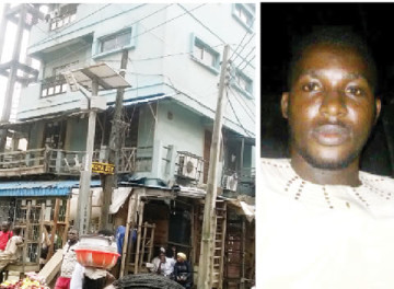 The apartment where a landlord, Sola Solomon, allegedly poured petrol and set fire to one of his tenants, identified simply as Abeeb, aka Ogbon (Right)  in the Idumota, Lagos Island area of Lagos State. (Photo Credit Punch)