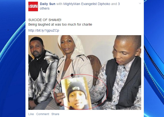 18-year-old student, Charlie Brown committed suicide after he was made to apologize for cheating in a test in South Africa.