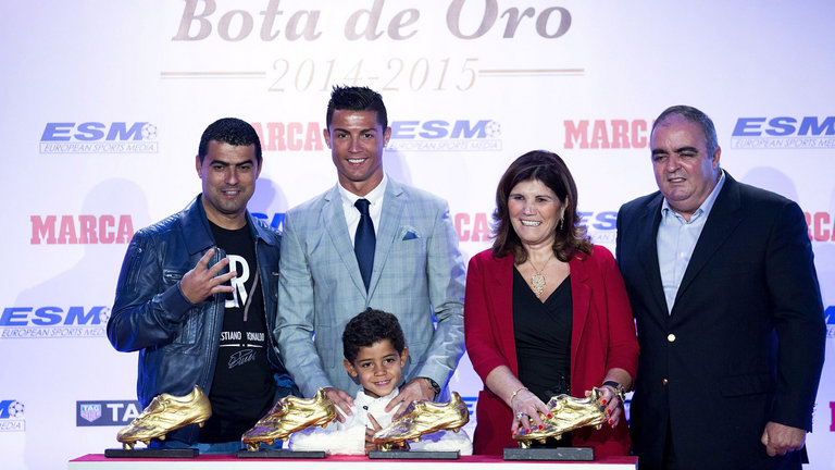 Ronaldo had the company of family members as he picked up Europe's golden boot for the 2014/2015 season