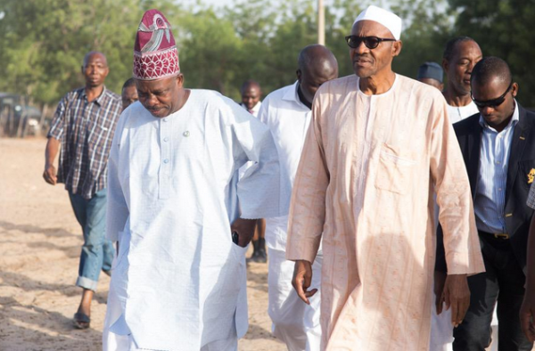 Muhammadu Buhari, is having a pretty relaxing Thursday morning. He is currently at his farm in Daura, Katsina giving Ogun State governor, Ibikunle Amosun and others a tour of place in May 2015 | Bella Naija