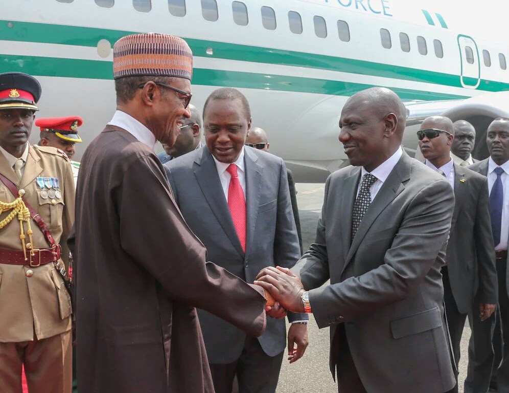 Kenya's President Kenyatta and Deputy President Ruto welcome President Buhari