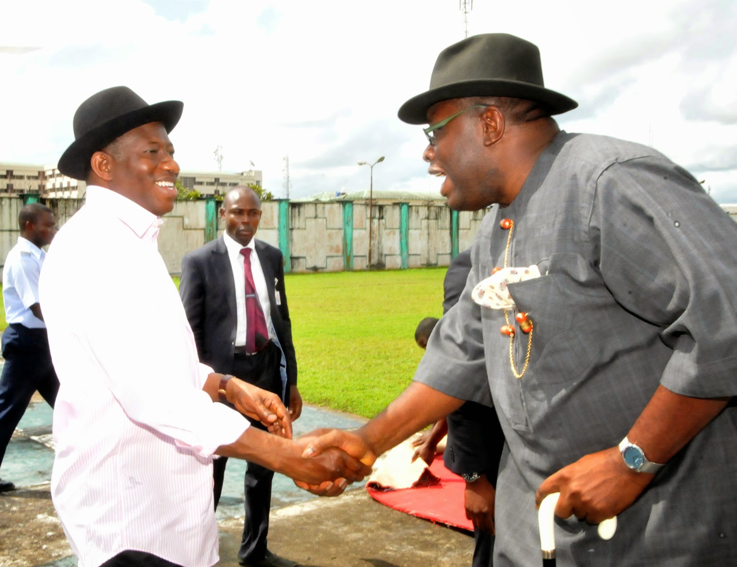 FILE: President Jonathan received by Bayelsa's Governor Dickson