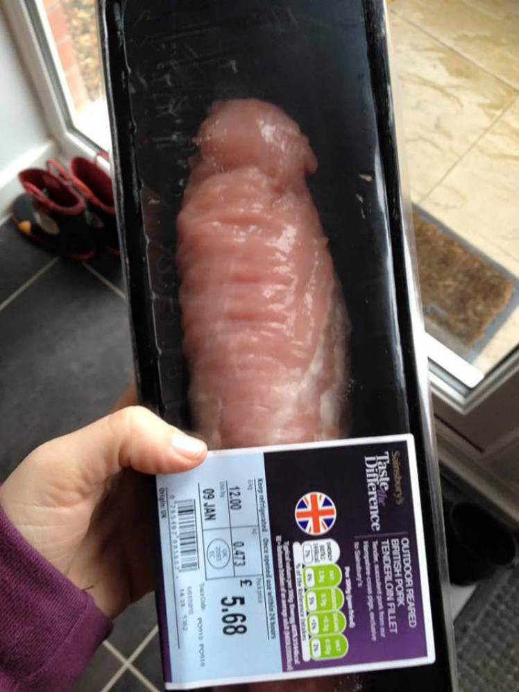 Mum discovered something that looked more like a huge penis in her pork tenderloin on Sunday, January 3, 2016
