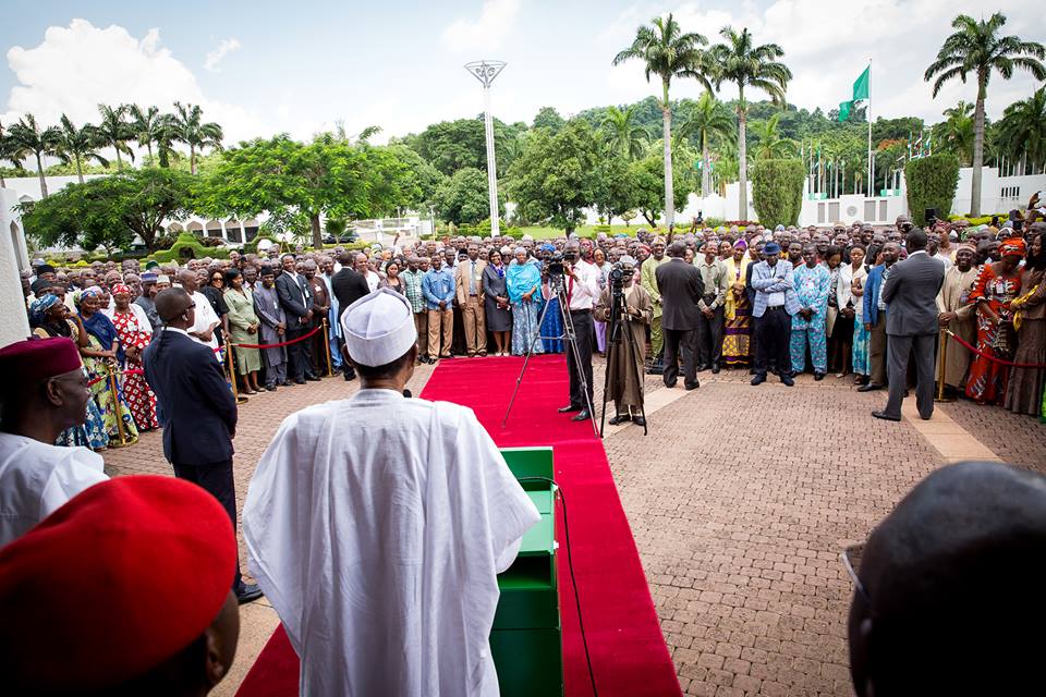 Buhari meets Aso Rock Staff President Muhammadu Buhari meets with Aso Rock staff at an 'interactive meeting' on Wednesday, June 22, 2016 | State House Photo