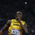 Jamaica’s Usain Bolt celebrates winning the men’s 200m final during the London 2012 Olympic Games at the Olympic Stadium