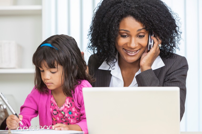 African American Woman Businesswoman Cell Phone Child