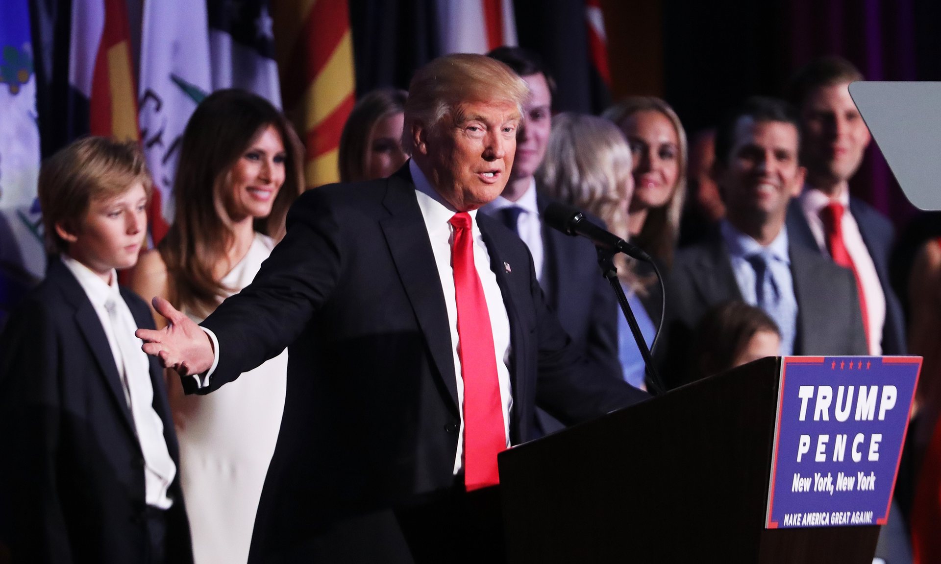 Republican president-elect Donald Trump delivers his acceptance speech. | Spencer Platt/Getty Images