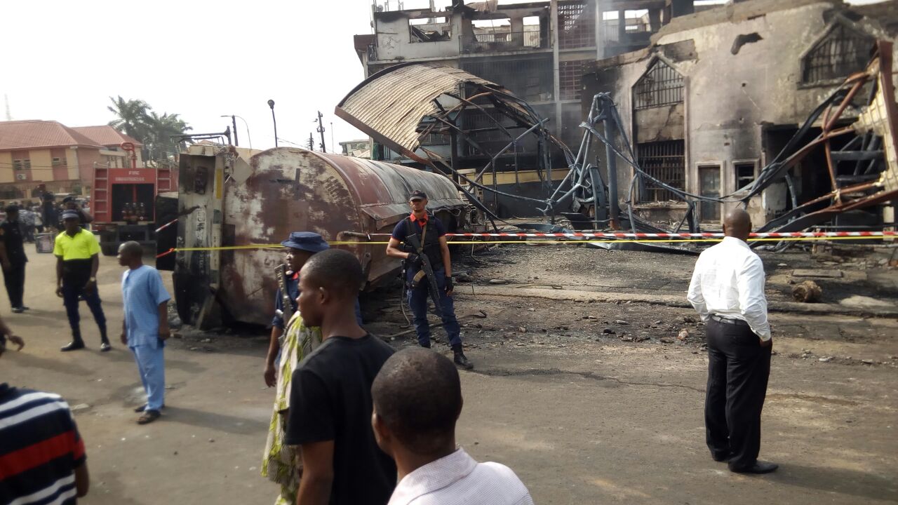 Scene of the fire in Onitsha that destroyed a filling station | Sabi News