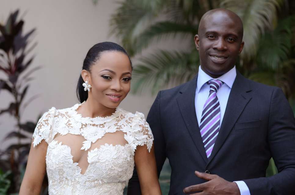 Toke Makinwa and Maje Ayida on their wedding day