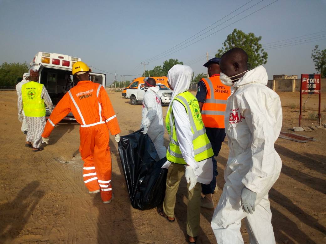 Suicide The bodies of female suicide bombers evacuated from military outpost in Borno by NEMA officials | PR Nigeria