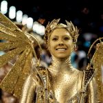 Revelers of Uniao da Ilha samba school w