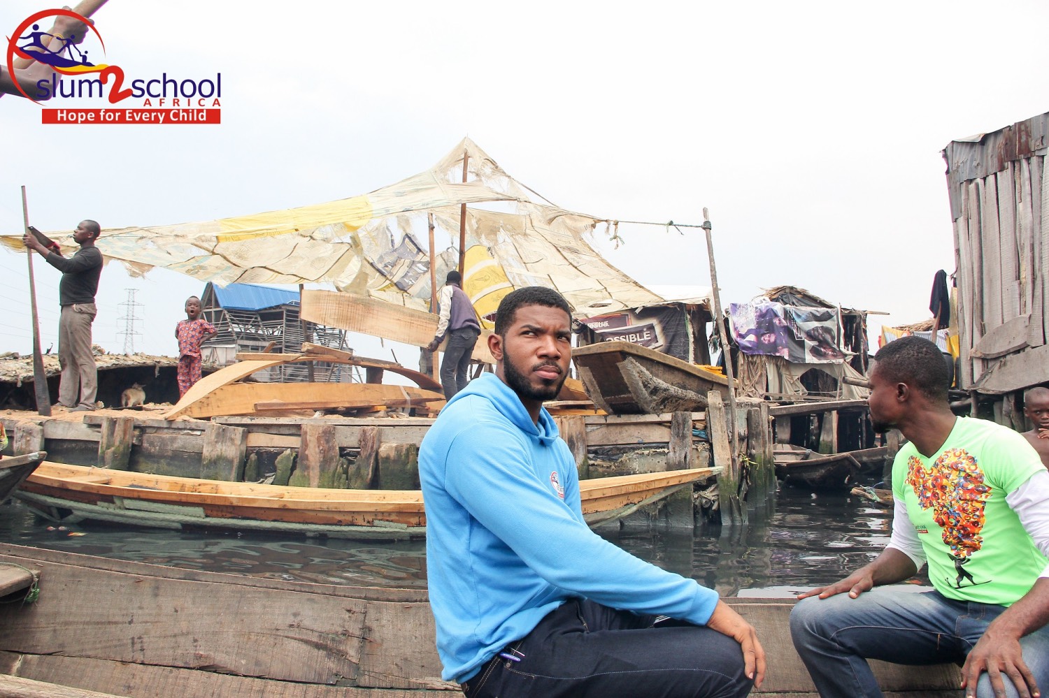 Otto Orondaam visiting the slum community of Makoko, Lagos | Slum2School Photo