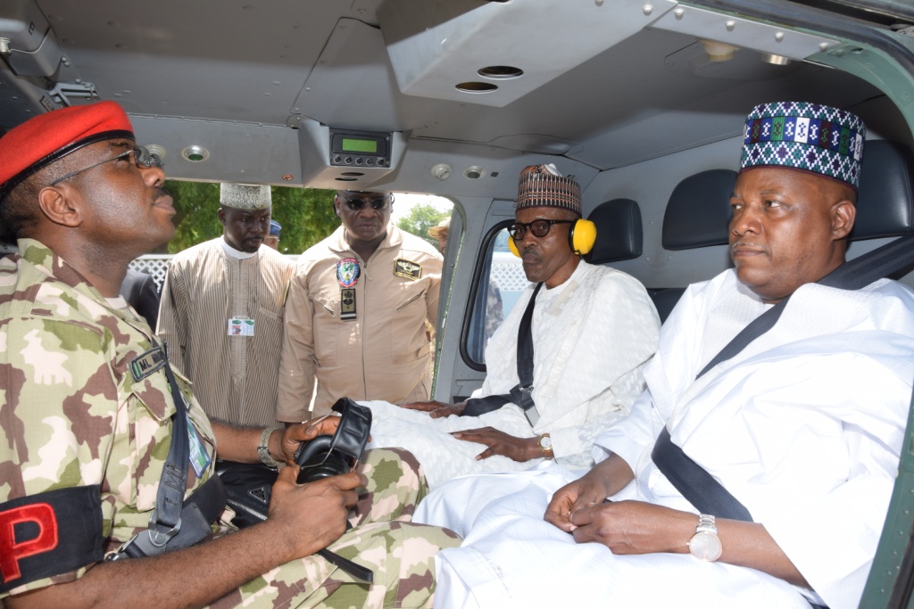 President Muhammadu Buhari visits the troops in the frontlines of the war against Boko Haram in Borno on October 1, 2017