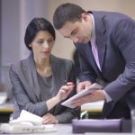woman working desk office laptop woman light photo