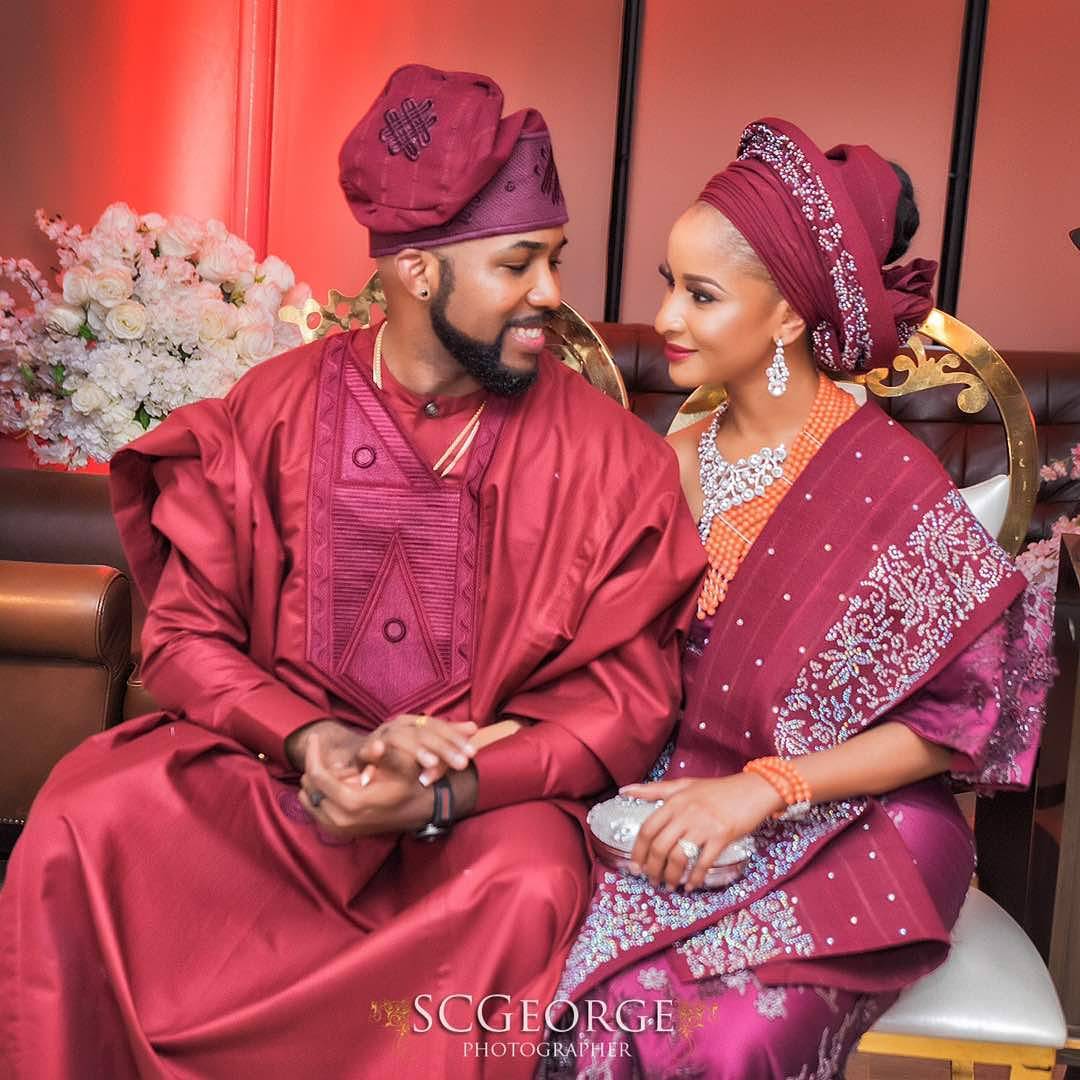 Banky W and wife, Adesua Etomi in their pre-wedding photo