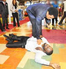 Nollywood Actor Jim Iyke pictured during his "deliverance" at the Synagogue Church of All Nations