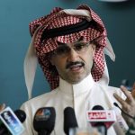 Saudi billionaire Prince Alwaleed bin Talal speaks at a news conference in Riyadh