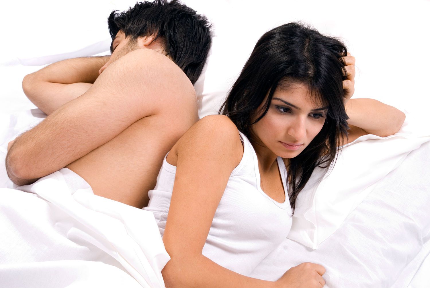 unhappy couple on bed cheat wife