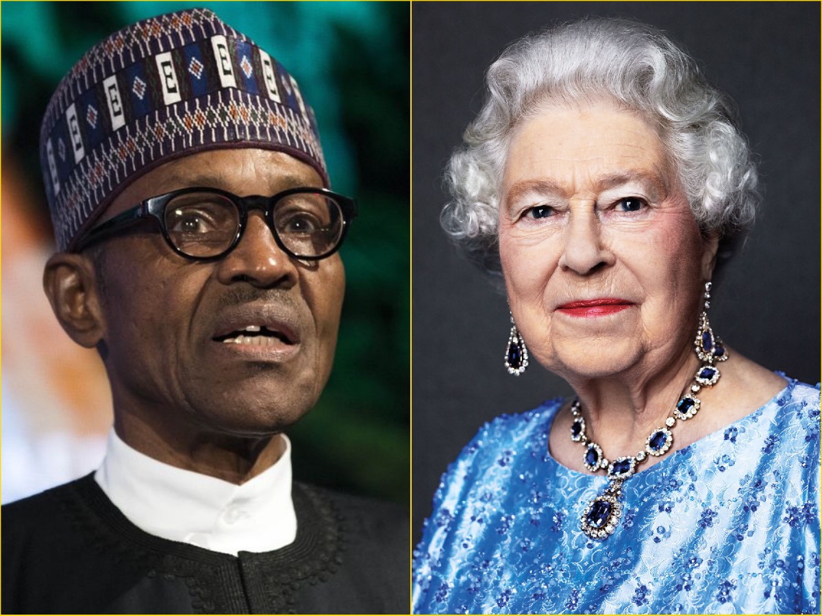 Nigeria's President Muhammadu Buhari (left) and Queen Elizabeth of Great Britain
