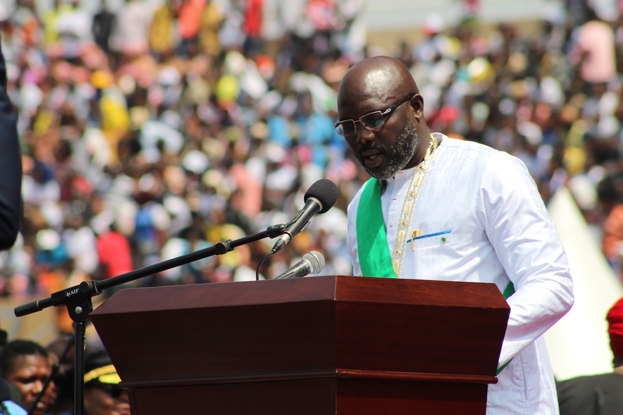 Liberian President George Weah at his inauguration in January 2018