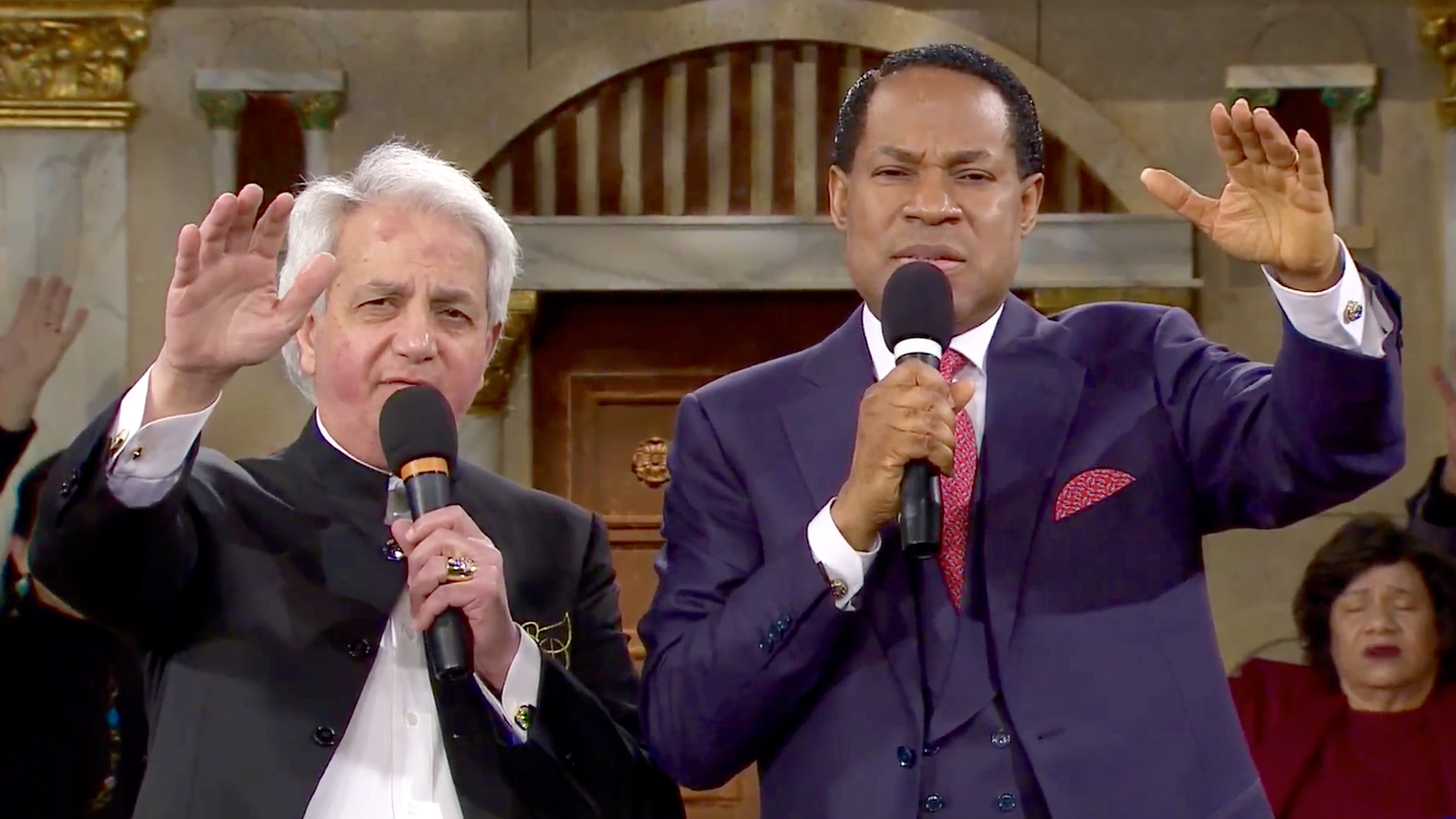 Pastor Chris Oyakhilome with Pastor Benny Hinn on LoveWorld TV | Screengrab from Loveworld TV