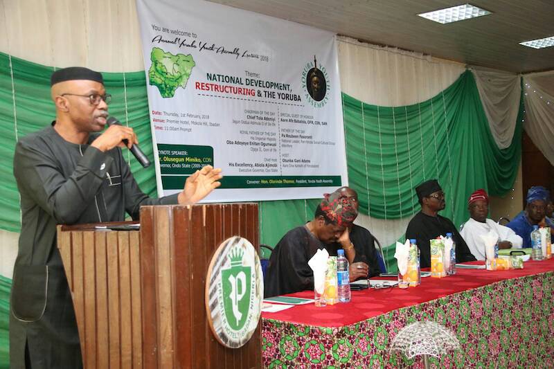 Olusegun Mimiko, Former Governor of Ondo State, speaking at the Yoruba Youth Summit in Ibadan on Thu, Feb 1, 2018