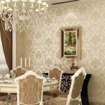 dining-room-with-chandelier-and-damask-wallpaper
