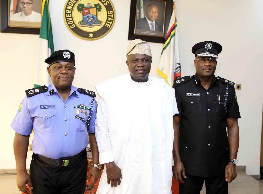 Edgar Imohimi, the Lagos State Commissioner (left) with Lagos State Governor, Ambode, Akinwunmi (middle)