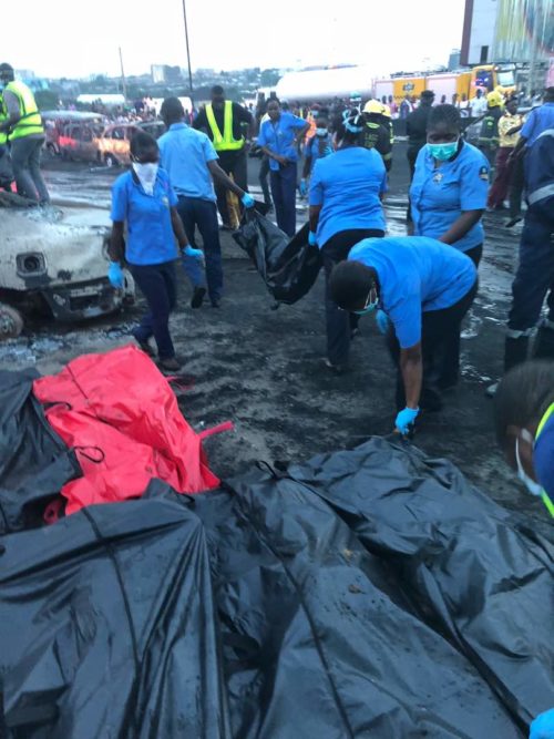 Burnt bodies recovered at the scene of the tanker fire at Otedola bridge, Lagos