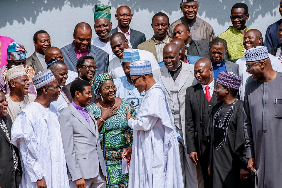 President Buhari receives in courtesy visit Members of Christian Association of Nigeria from 19 Northern States and Abuja led by Rev. Dr. Yakubu Pam in State House on 5th July 2018