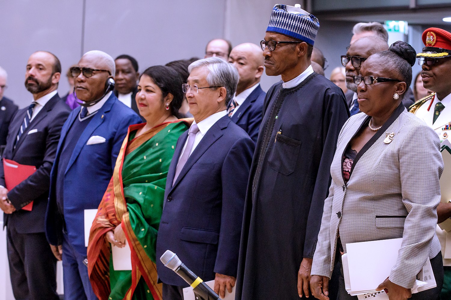 President Buhari in a group photo with official of the Criminal Court ahead of his Keynote address at the 20th Anniversary of the International Criminal Court (ICC) at the Hague, Netherlands on 17th July 2018