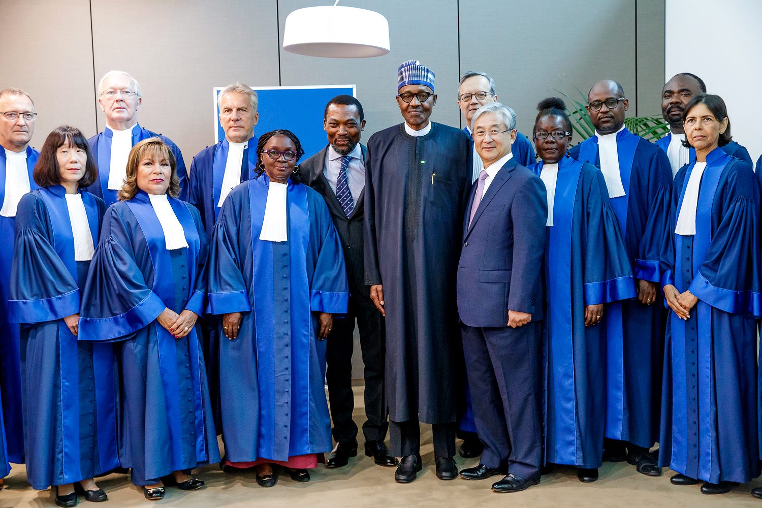 President Buhari in a group photo with Judges of the Criminal Court ahead of his Keynote address at the 20th Anniversary of the International Criminal Court (ICC) at the Hague, Netherlands on 17th July 2018