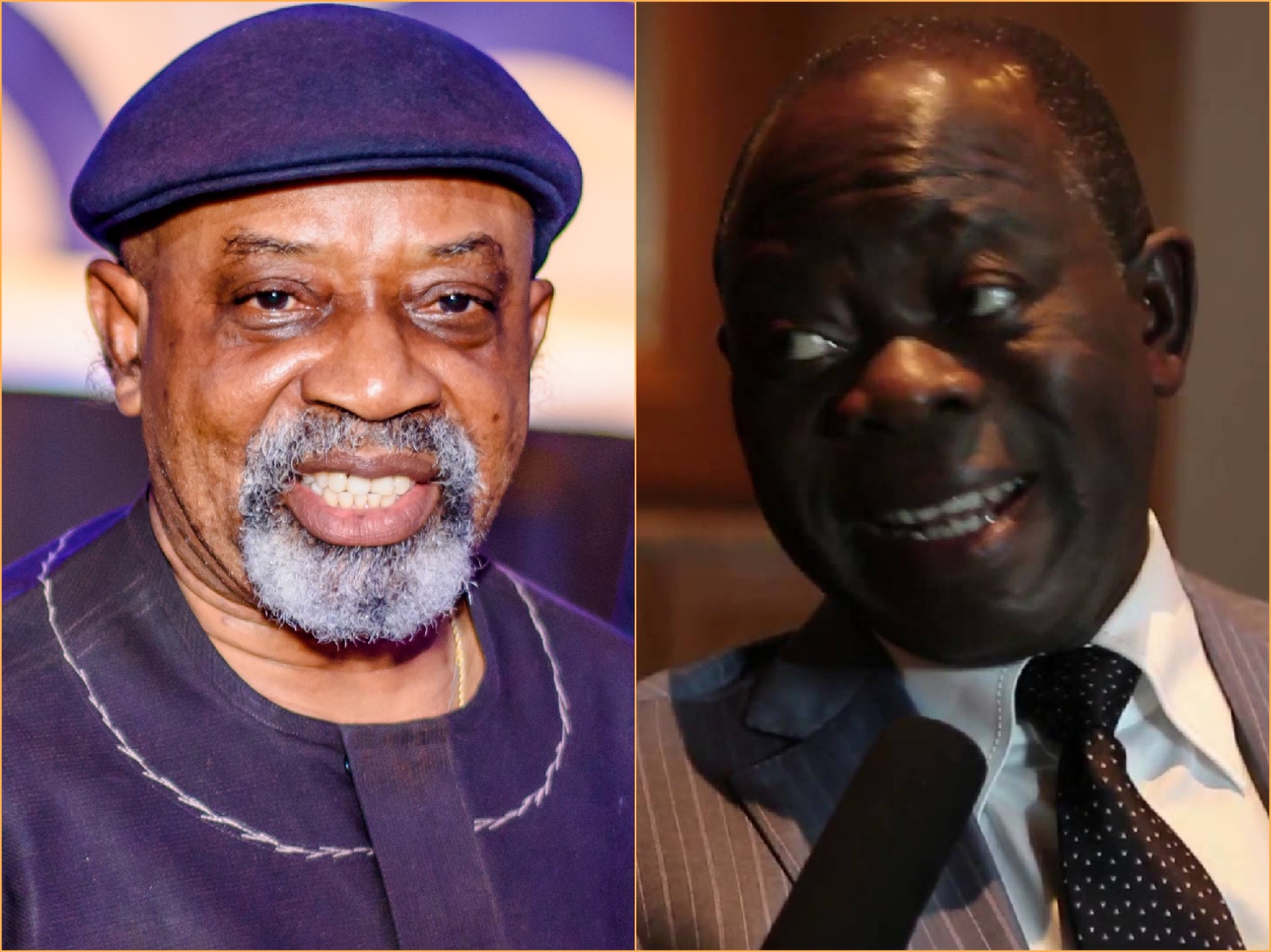 Mr. Chris Ngige, the minister of labour and productivity (left), Adams Oshiomhole, the national chairman of the APC
