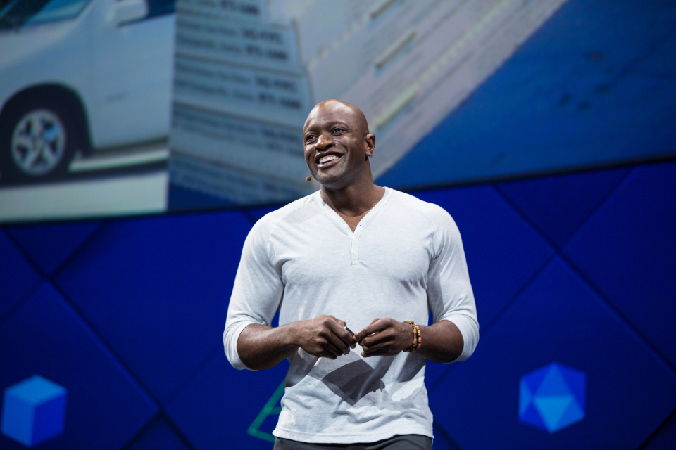 me Archibong, Facebook director of product partnerships, talks at company's F8 Developer Conference Tuesday