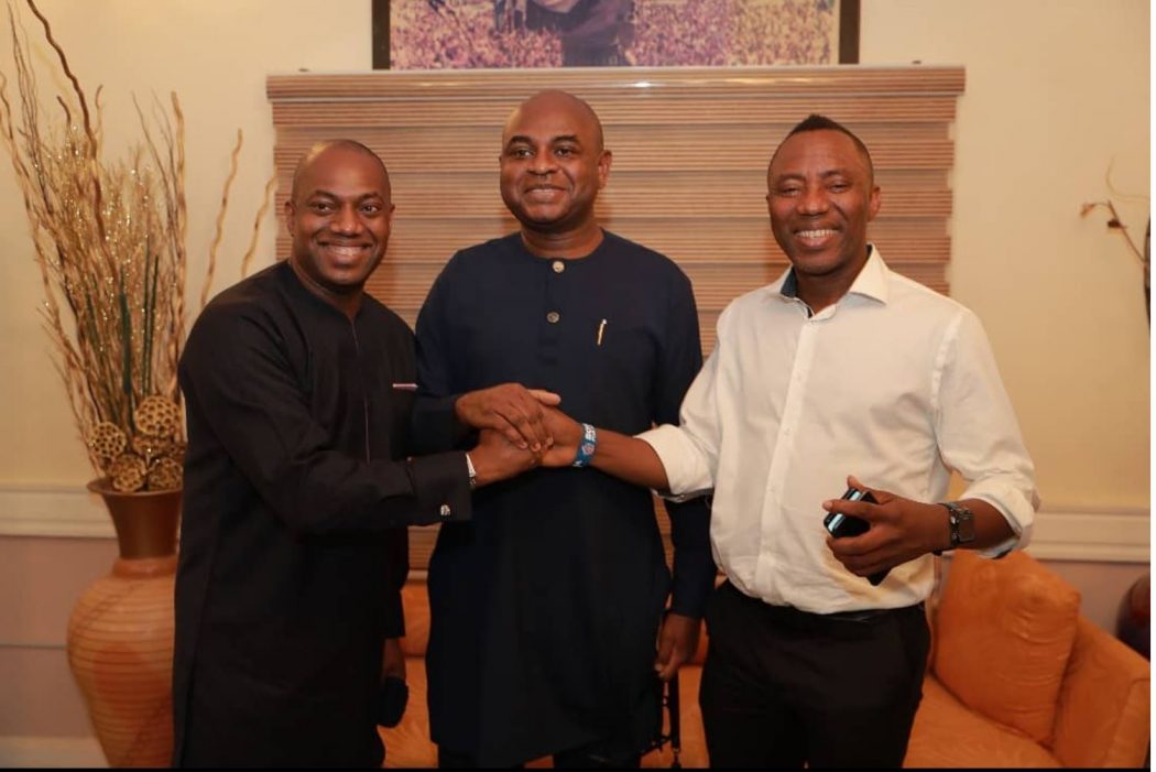 Presidential Aspirants in the PACT Alliance from left: Fela Durotoye, a motivational speaker, Kingsley Mogholu, a former CBN governor and Omoyele Sowore, publisher of Sahara Reporters