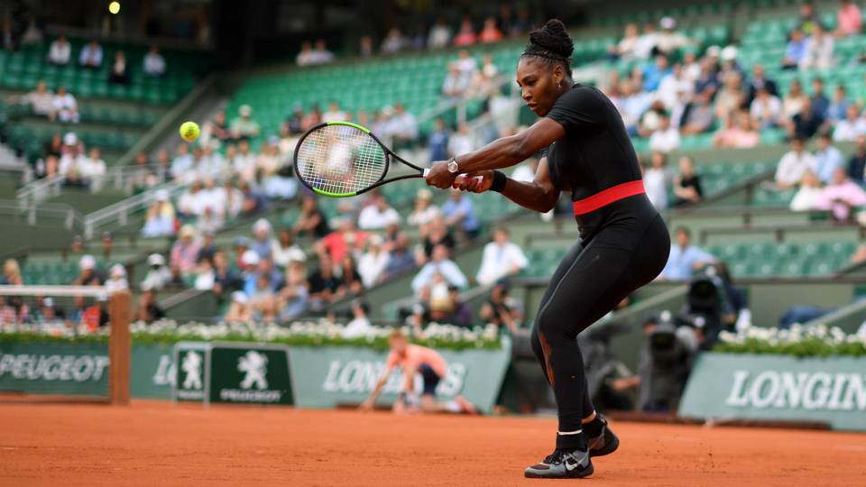 Serena Williams in her cat suit at the French Open in June 2018 | Getty Images