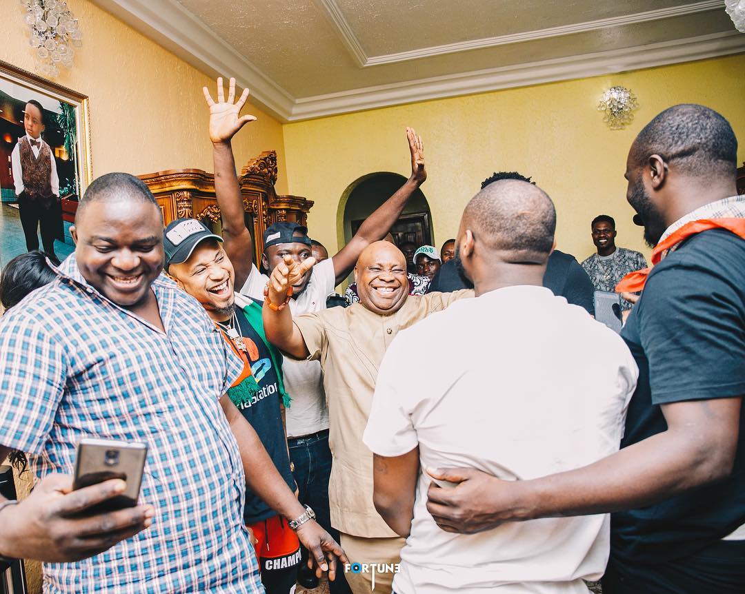 PDP Osun Governorship Candidate, Senator Adeleke receives his pop star nephew, Davido ahead of the poll in Osogbo