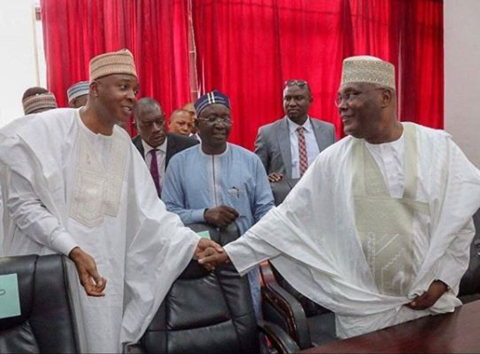 Senate President Bukola Saraki meets with former Vice President Atiku Abubakar ahead of the PDP Primary to decide the flagbearer of the party