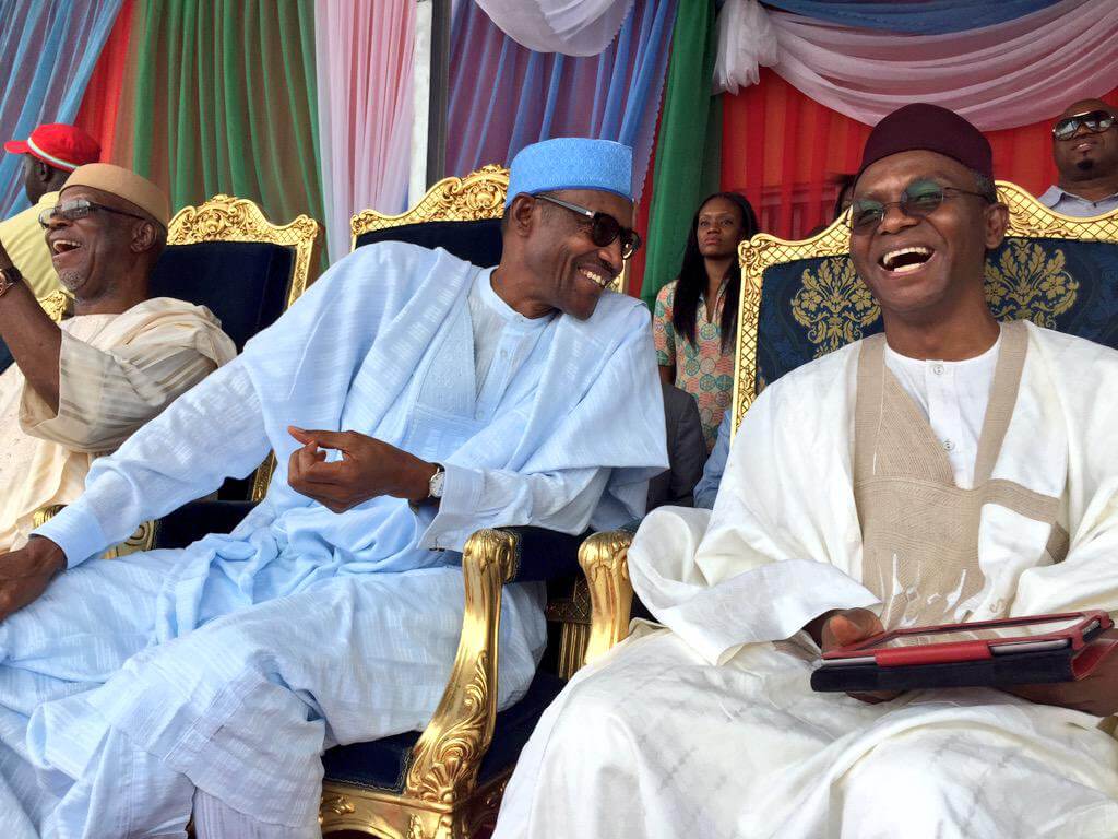 Shehu Sani President Muhmmadu Buhari and Governor Nasir pictured at an All Progressives Congress, APC