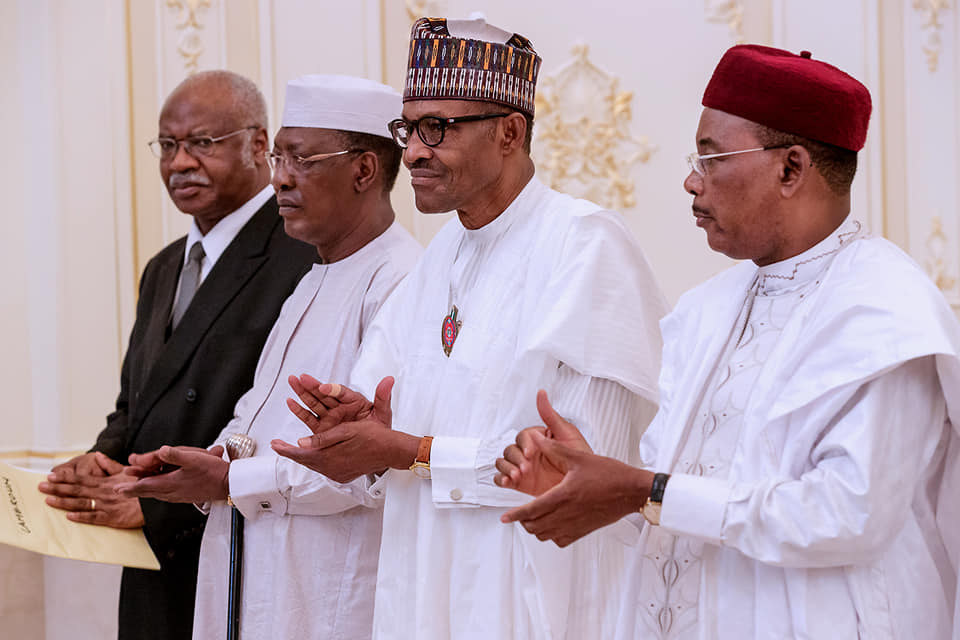 President Buhari and other heads of government at the Extraordinary summit of the Heads of State and Government of the Lake Chad Basin on Security in N’Djamena Chad on 29th Nov 2018