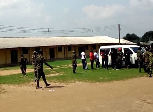 Nigerian soldiers disrupt the training at the camp of the Rivers State Neighbourhood Watch Agency at Nonwa in Tai Local Government Area,on Thursday, 29, 2018