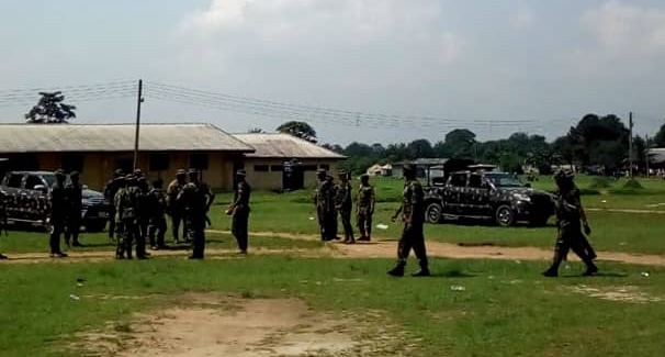 Nigerian soldiers disrupt the training at the camp of the Rivers State Neighbourhood Watch Agency at Nonwa in Tai Local Government Area,on Thursday, 29, 2018