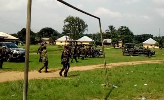 Nigerian soldiers disrupt the training at the camp of the Rivers State Neighbourhood Watch Agency at Nonwa in Tai Local Government Area,on Thursday, 29, 2018