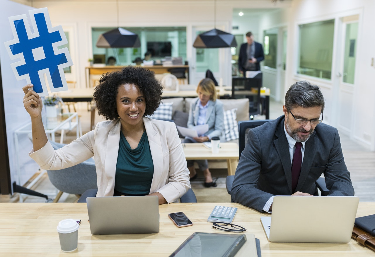 workplace, excellence, catchy company name office workplace hashtag social media