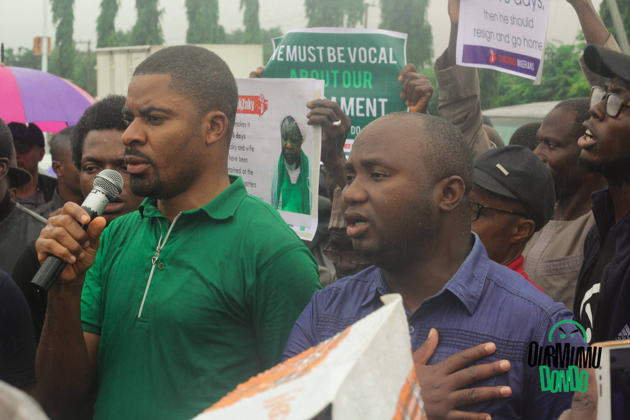 Deji Adeyanju (left), the convener of Concerned Nigerians at a protest in 2017