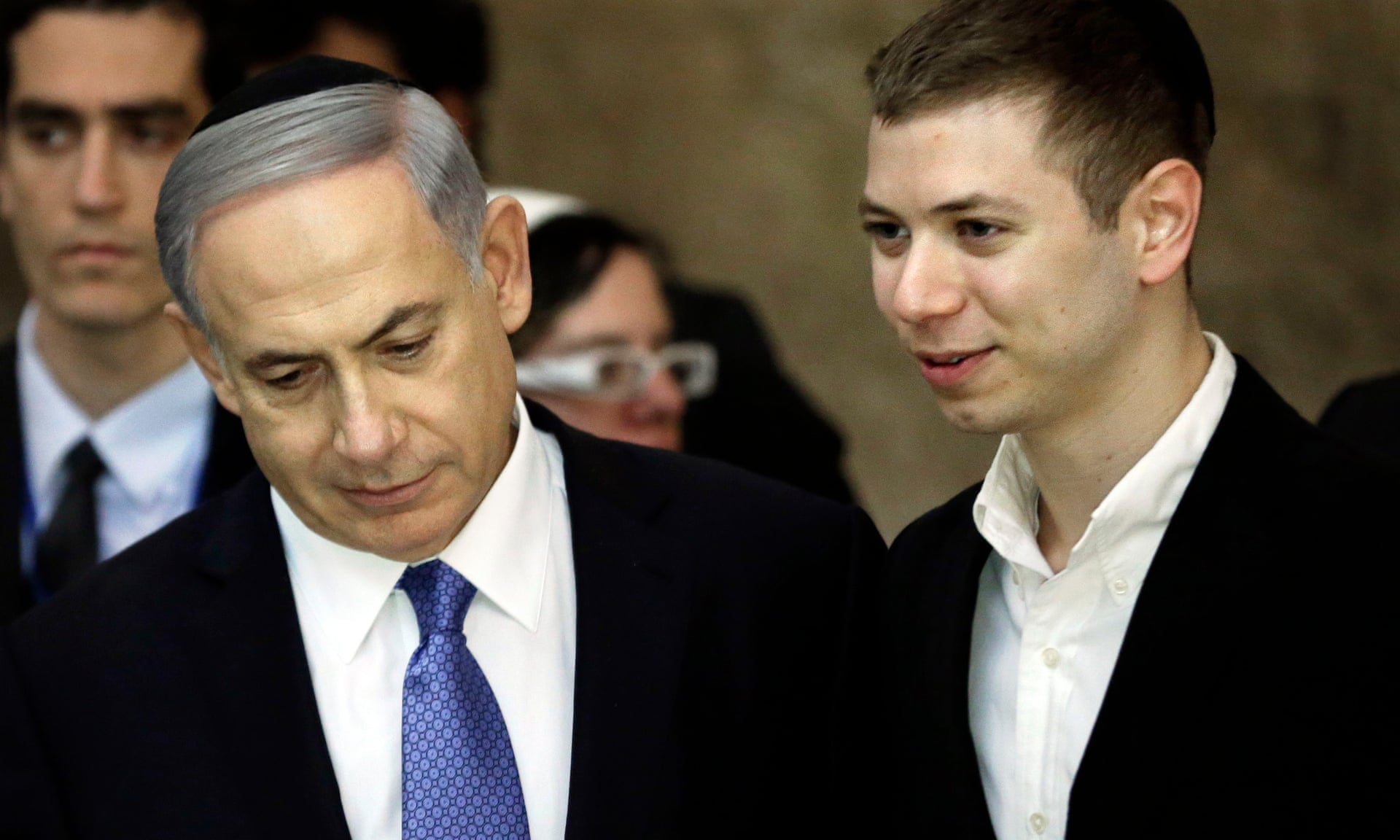 Yair Netanyahu (right) with his father in Jerusalem in 2015. Photograph: Thomas Coex/AFP/Getty Images