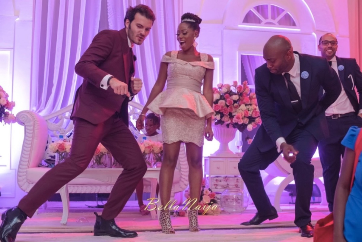 Tosyn Bucknor and her husband dance at their wedding