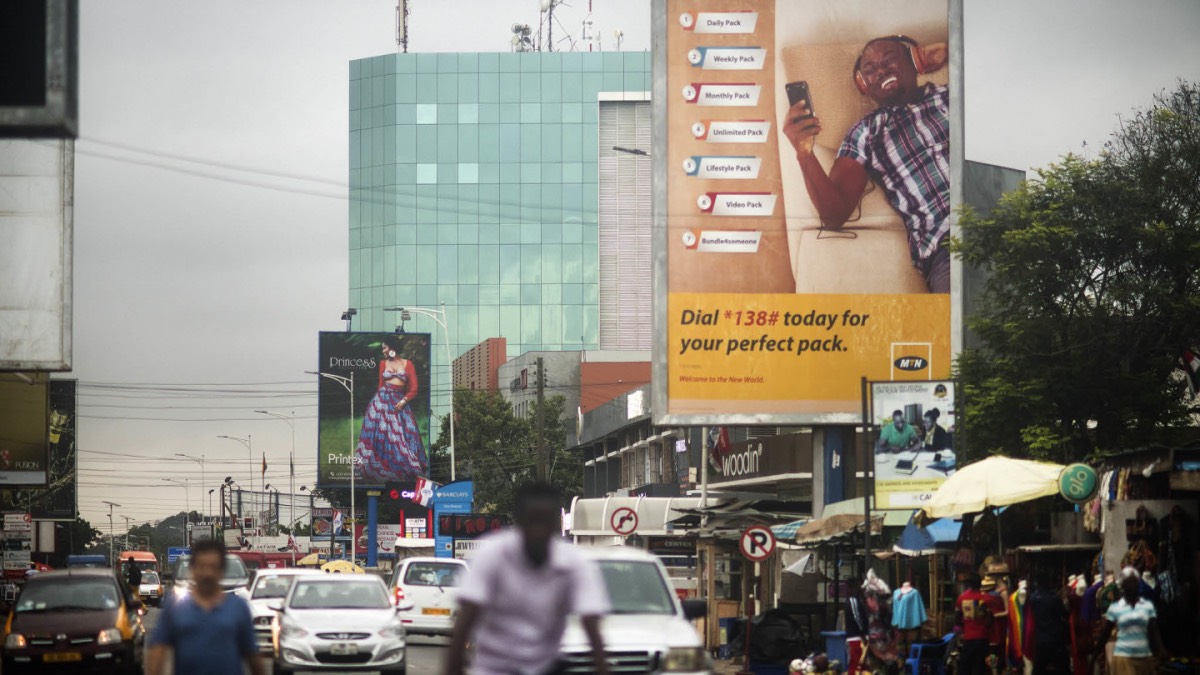 A billboard advertising MTN telecommunication company is seen along a road in Lagos 