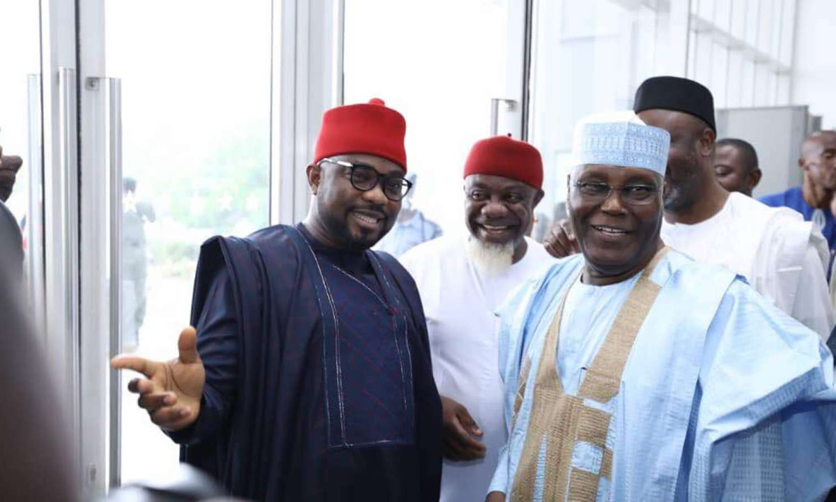 Spokesperson of the Coalition of United Political Parties, CUPP, Imo Ugochinyere (left) with Alhaji Atiku Abubakar, the presidential candidate of the People's Democratic Party, PDP