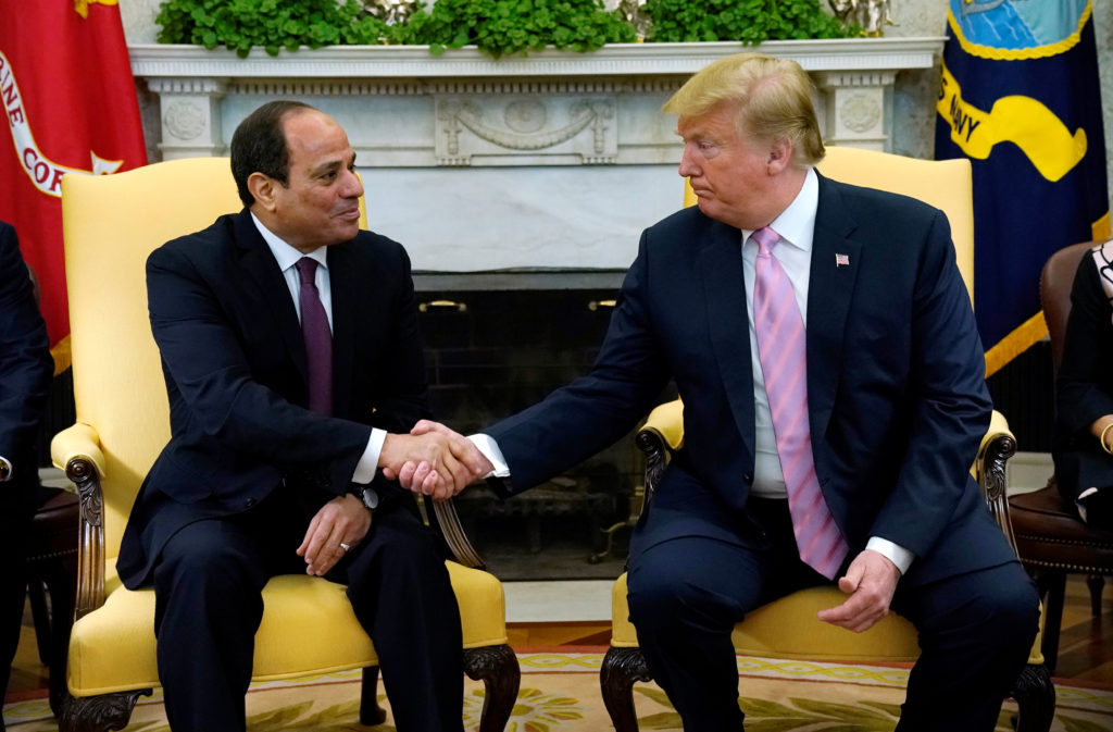 Muslim Brotherhood President Donald Trump meets with Egypt President Abdel Fattah al-Sisi at the White House in Washington. Photo by Kevin Lamarque/Reuters
